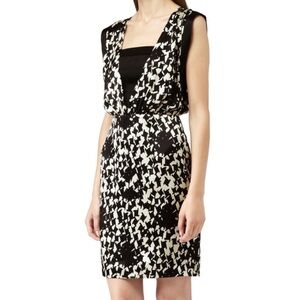Reiss Arun 100% Silk V-Neck Cocktail Dress Size 4 EU 36 Black Cream